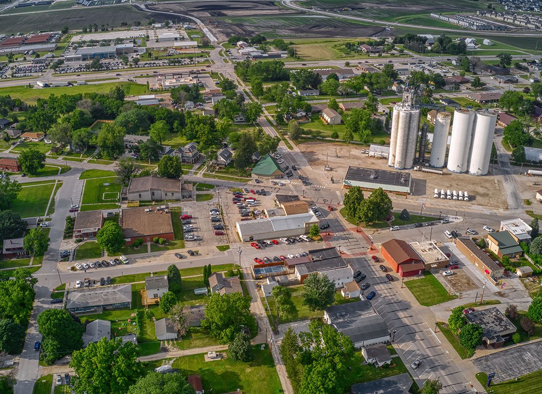Waukee, IA - Aerial View of the Town of Waukee, IA on a Sunny Day